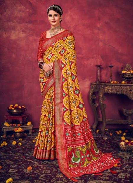 Yellow Colour Kesariya 4 Shubh Shree Velvet Tusser Silk Ethnic Wear Saree Collection 4002